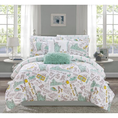 FIXTURESFIRST 7 Piece Battery Reversible Comforter Set - Green, Gold & White - Twin & Twin XL Size FI2541961